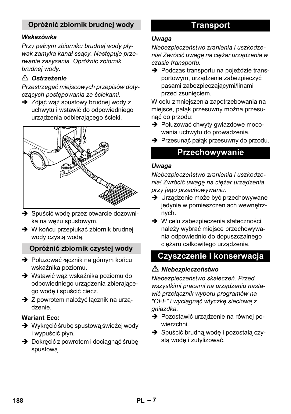 Transport przechowywanie czyszczenie i konserwacja | Karcher BR 40-25 C Ep EU User Manual | Page 188 / 288