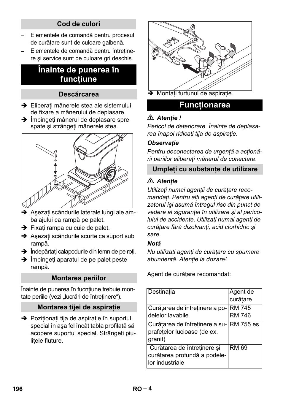 Înainte de punerea în funcţiune, Funcţionarea | Karcher BR 40-25 C Ep EU User Manual | Page 196 / 288