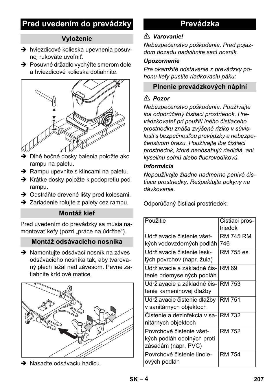 Pred uvedením do prevádzky, Prevádzka | Karcher BR 40-25 C Ep EU User Manual | Page 207 / 288