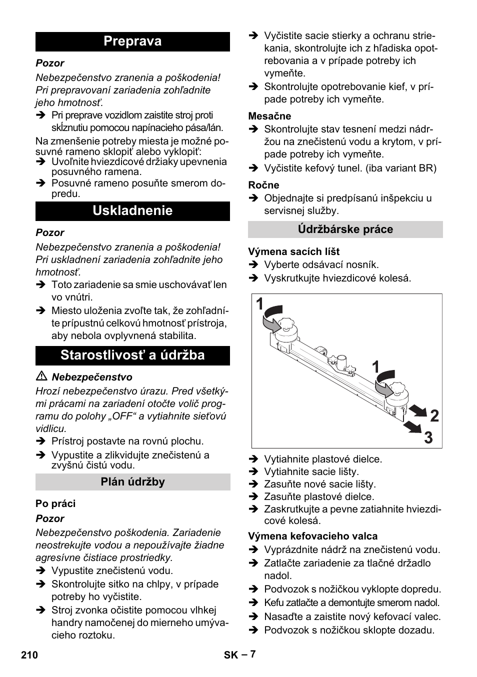 Preprava uskladnenie starostlivosť a údržba | Karcher BR 40-25 C Ep EU User Manual | Page 210 / 288