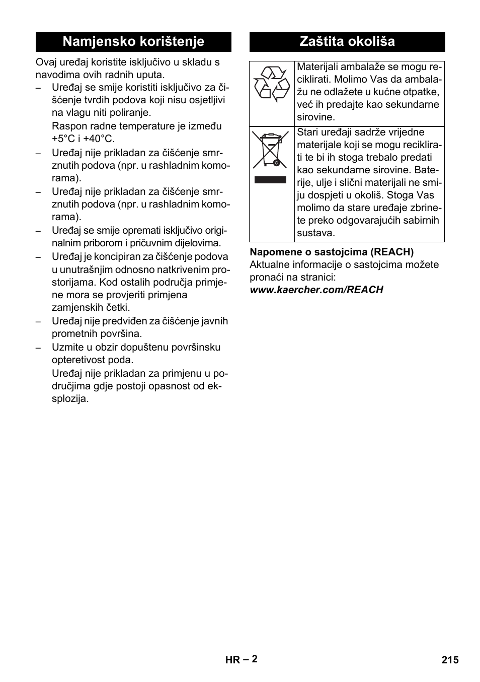 Namjensko korištenje zaštita okoliša | Karcher BR 40-25 C Ep EU User Manual | Page 215 / 288