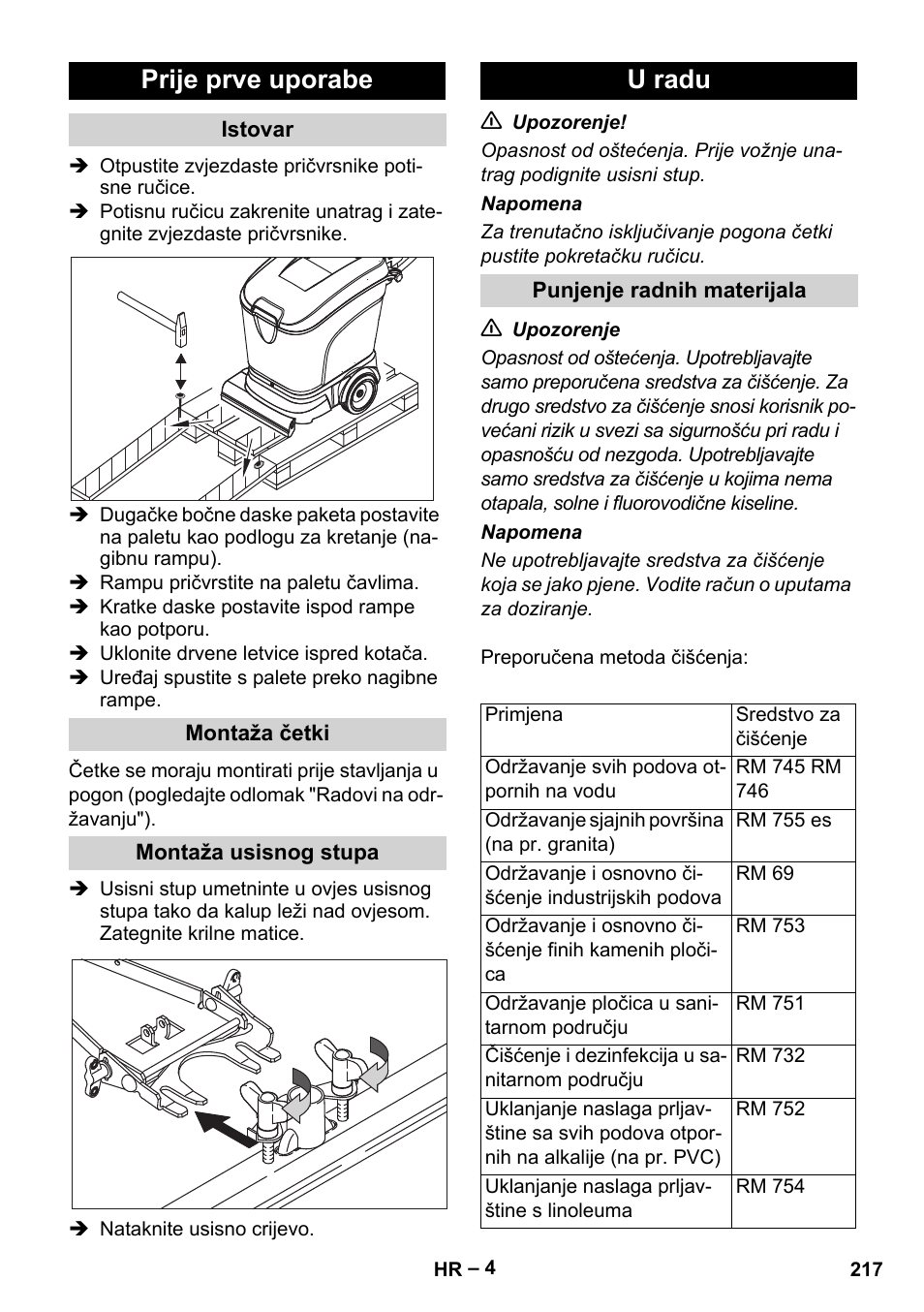 Prije prve uporabe, U radu | Karcher BR 40-25 C Ep EU User Manual | Page 217 / 288