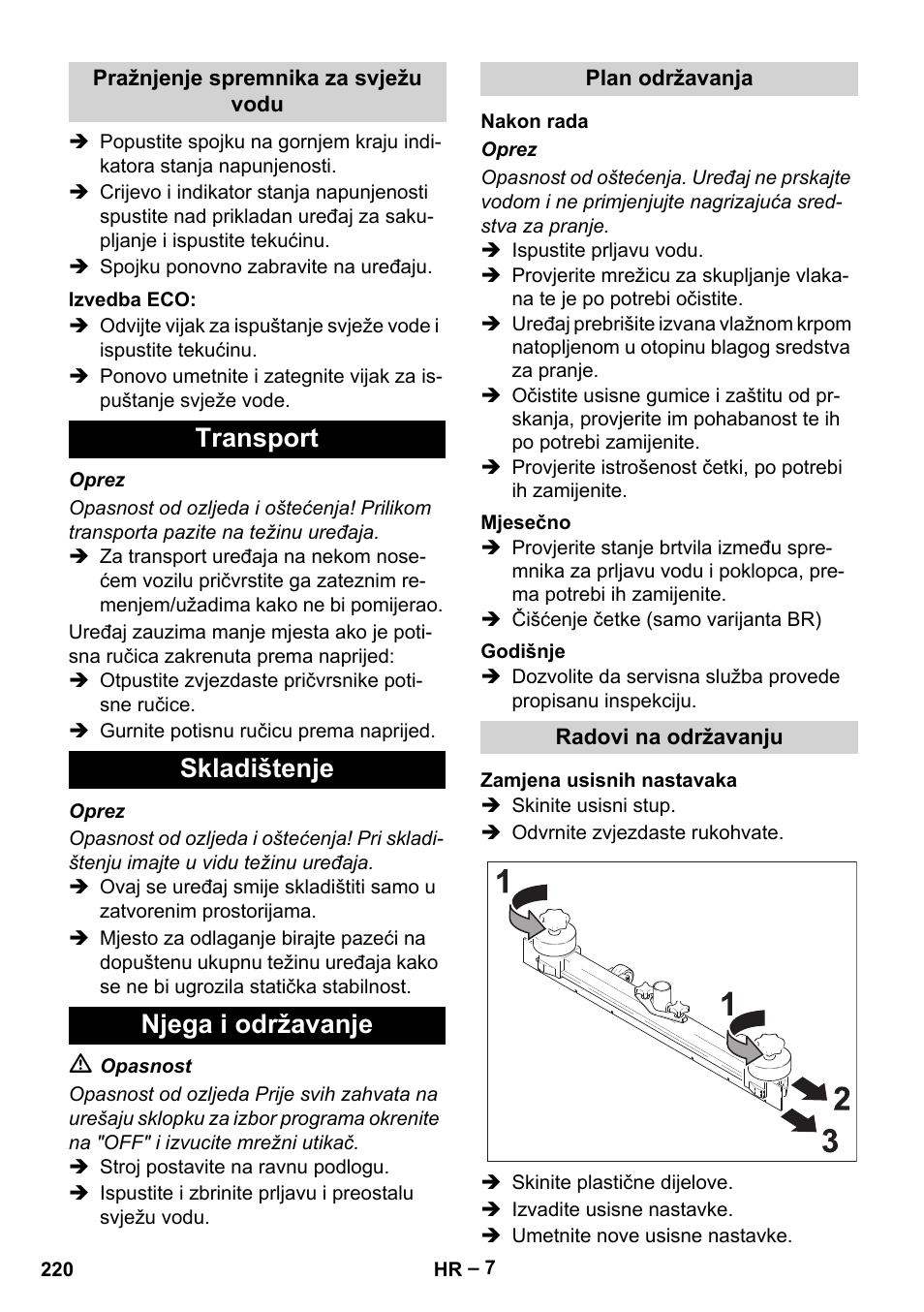 Transport skladištenje njega i održavanje | Karcher BR 40-25 C Ep EU User Manual | Page 220 / 288