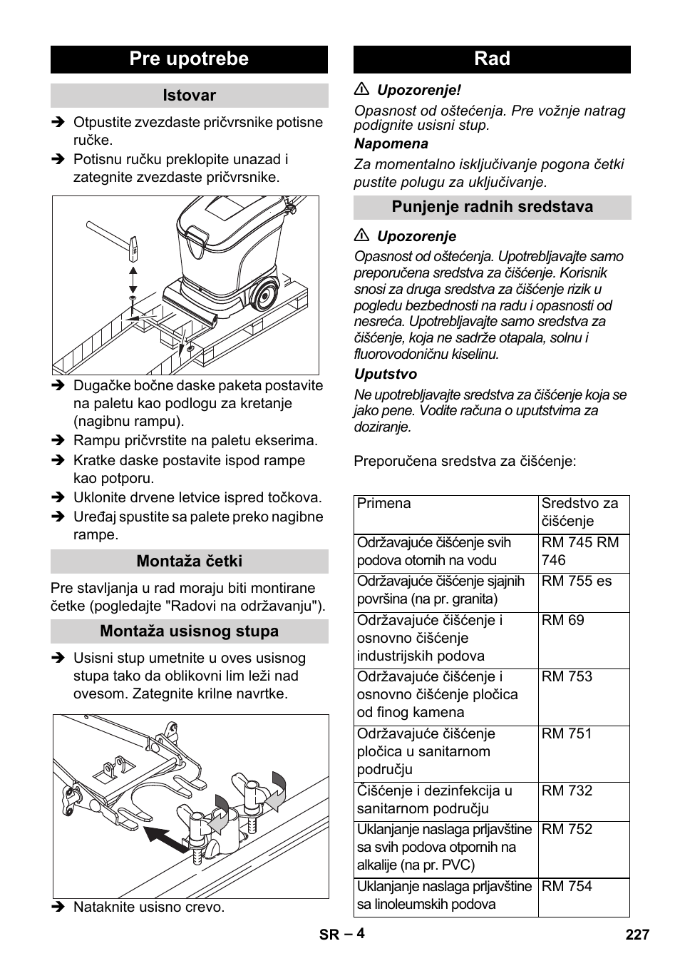 Pre upotrebe | Karcher BR 40-25 C Ep EU User Manual | Page 227 / 288