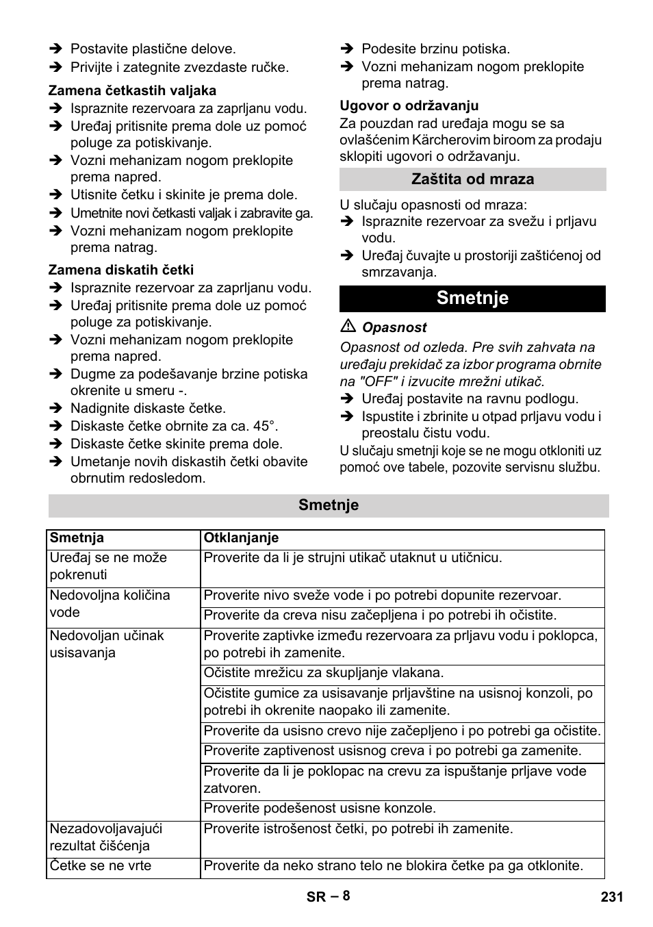 Smetnje | Karcher BR 40-25 C Ep EU User Manual | Page 231 / 288