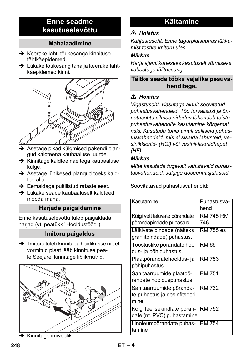 Enne seadme kasutuselevõttu, Käitamine | Karcher BR 40-25 C Ep EU User Manual | Page 248 / 288