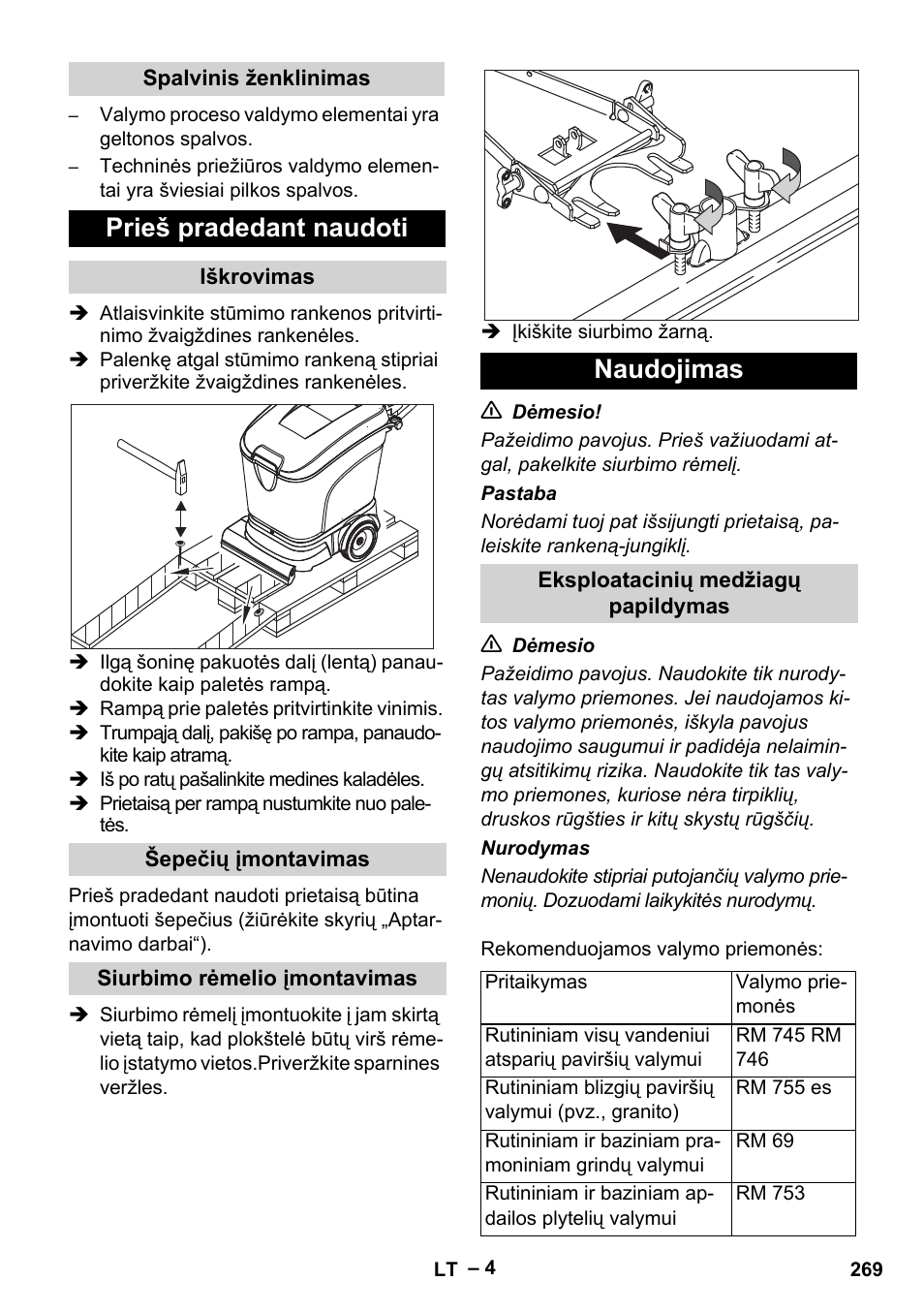 Prieš pradedant naudoti, Naudojimas | Karcher BR 40-25 C Ep EU User Manual | Page 269 / 288