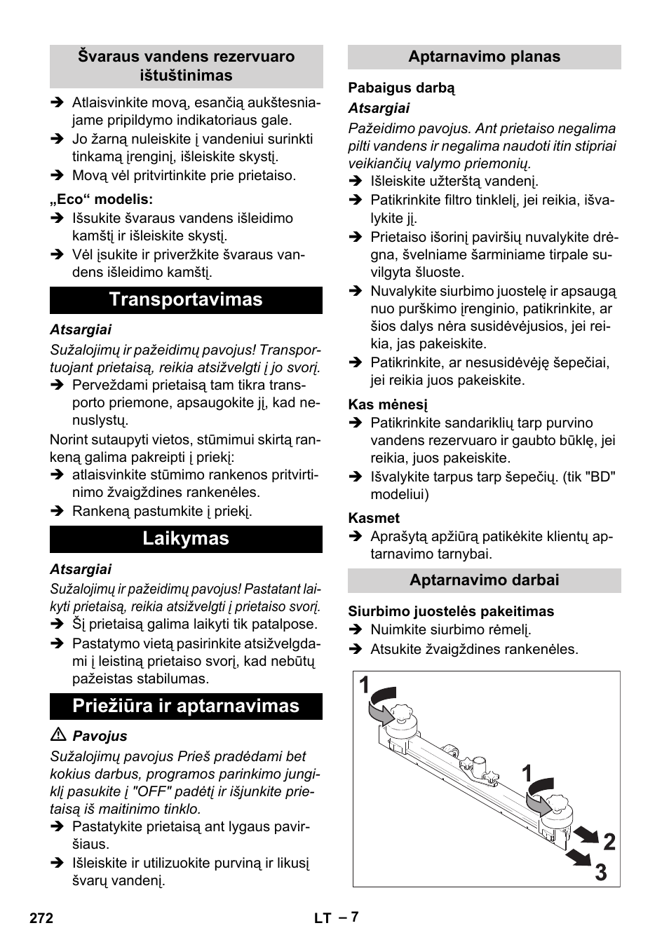 Transportavimas laikymas priežiūra ir aptarnavimas | Karcher BR 40-25 C Ep EU User Manual | Page 272 / 288