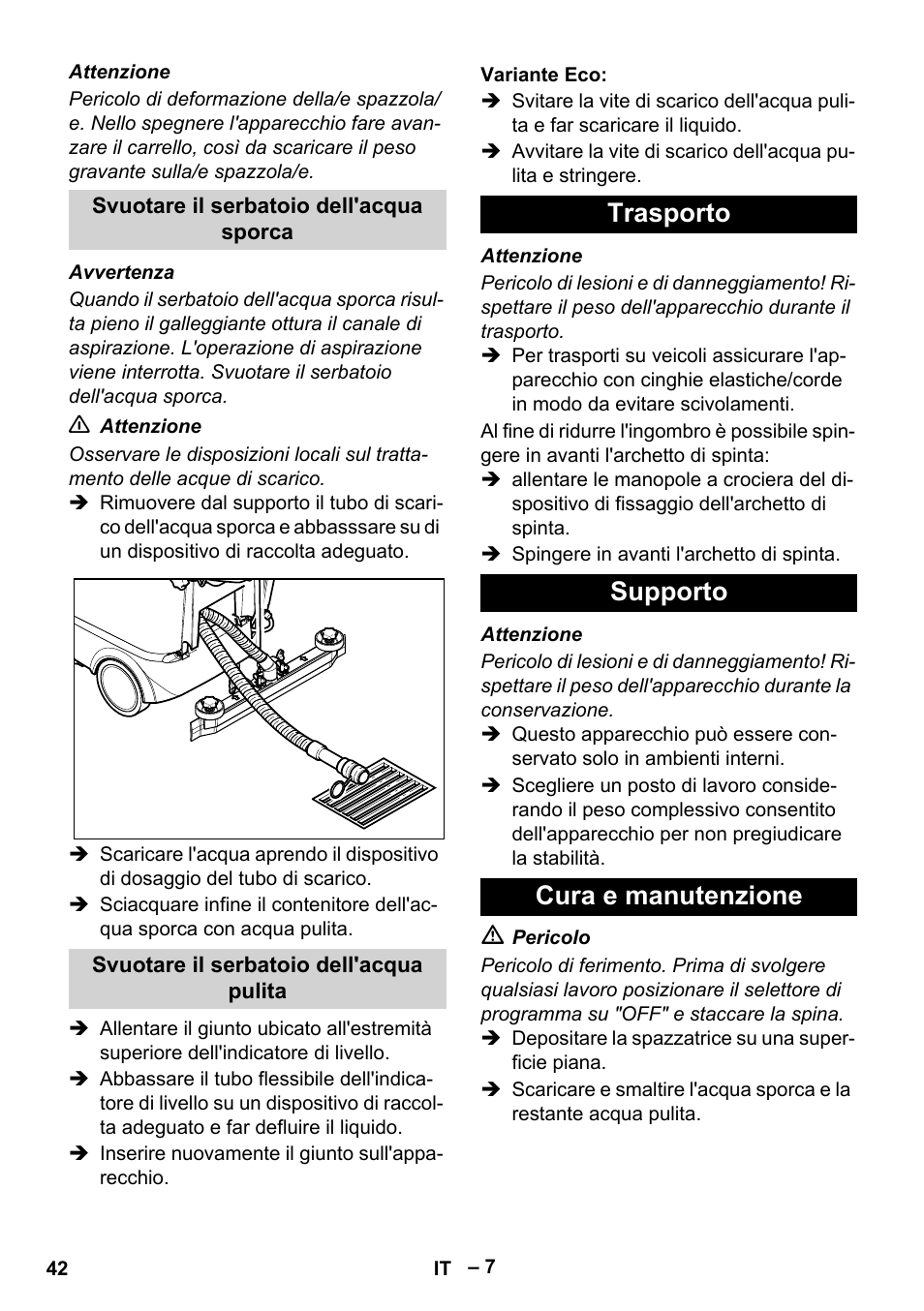 Trasporto supporto cura e manutenzione | Karcher BR 40-25 C Ep EU User Manual | Page 42 / 288