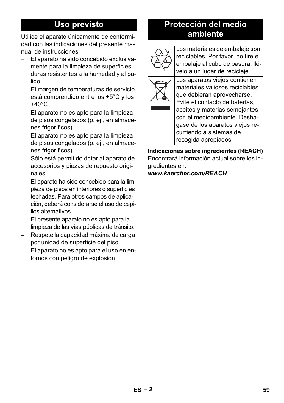 Uso previsto protección del medio ambiente | Karcher BR 40-25 C Ep EU User Manual | Page 59 / 288