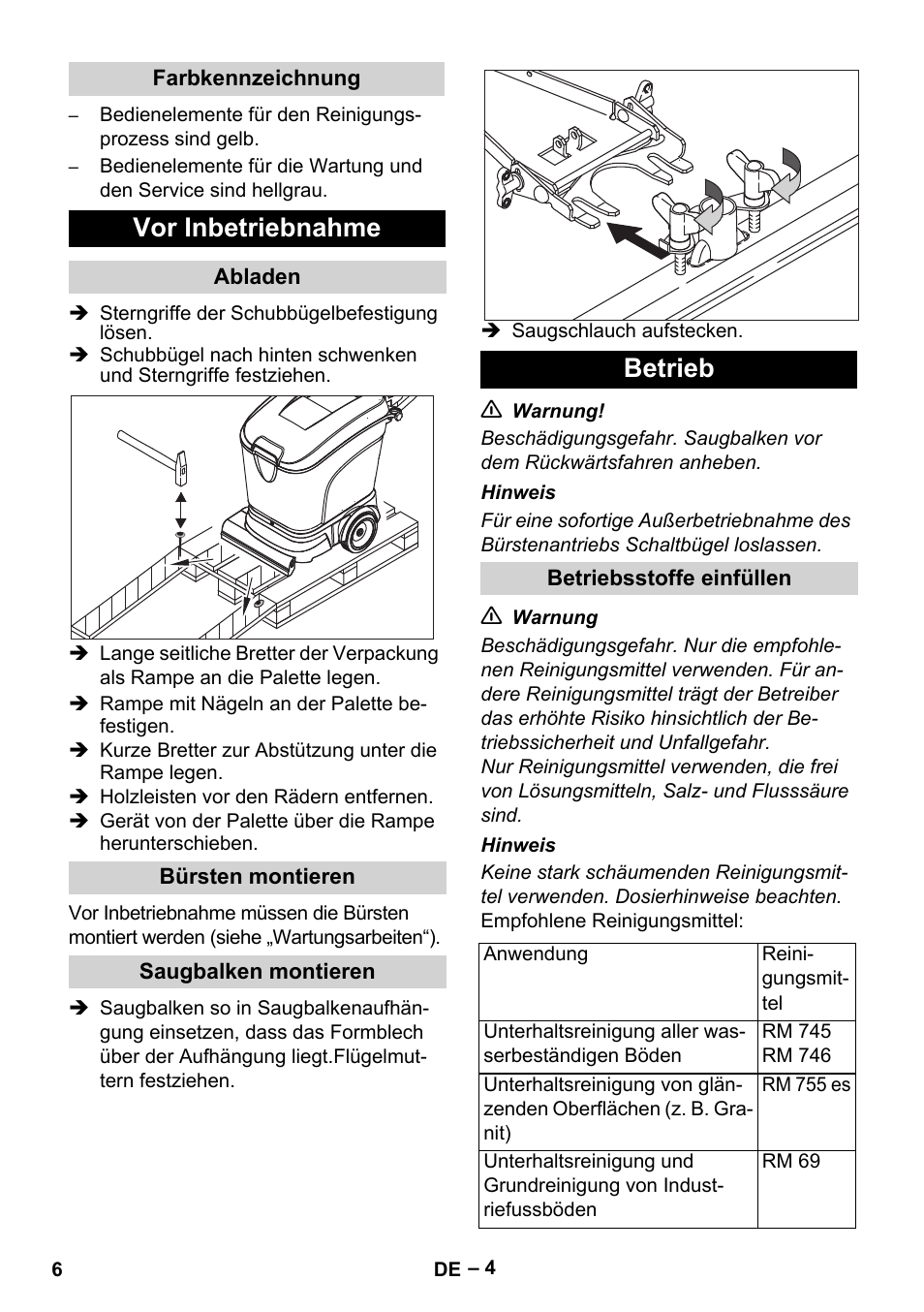 Vor inbetriebnahme, Betrieb | Karcher BR 40-25 C Ep EU User Manual | Page 6 / 288