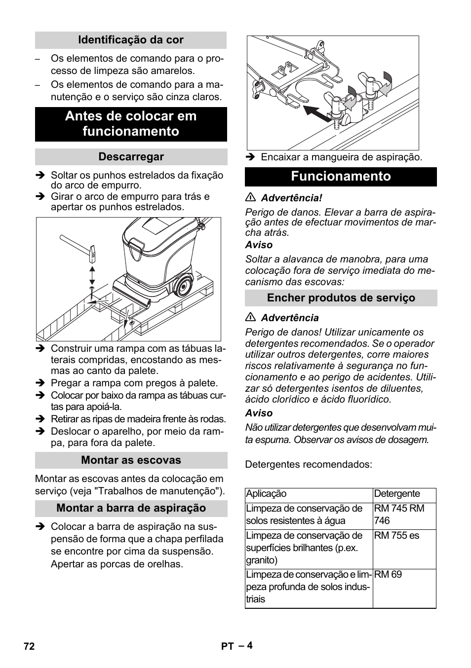 Antes de colocar em funcionamento, Funcionamento | Karcher BR 40-25 C Ep EU User Manual | Page 72 / 288