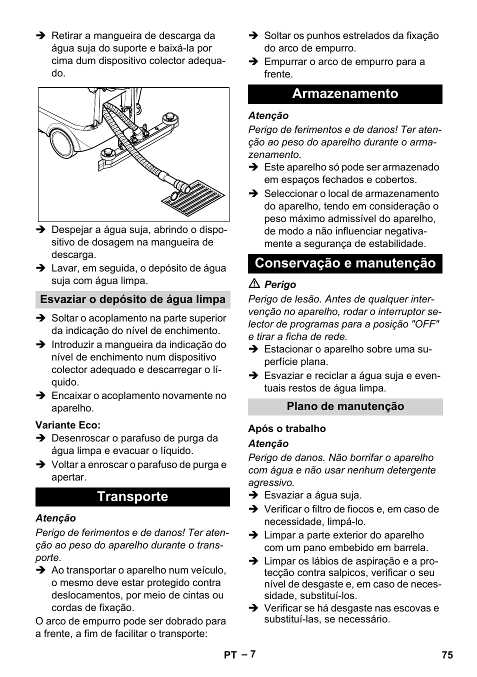 Transporte armazenamento conservação e manutenção | Karcher BR 40-25 C Ep EU User Manual | Page 75 / 288