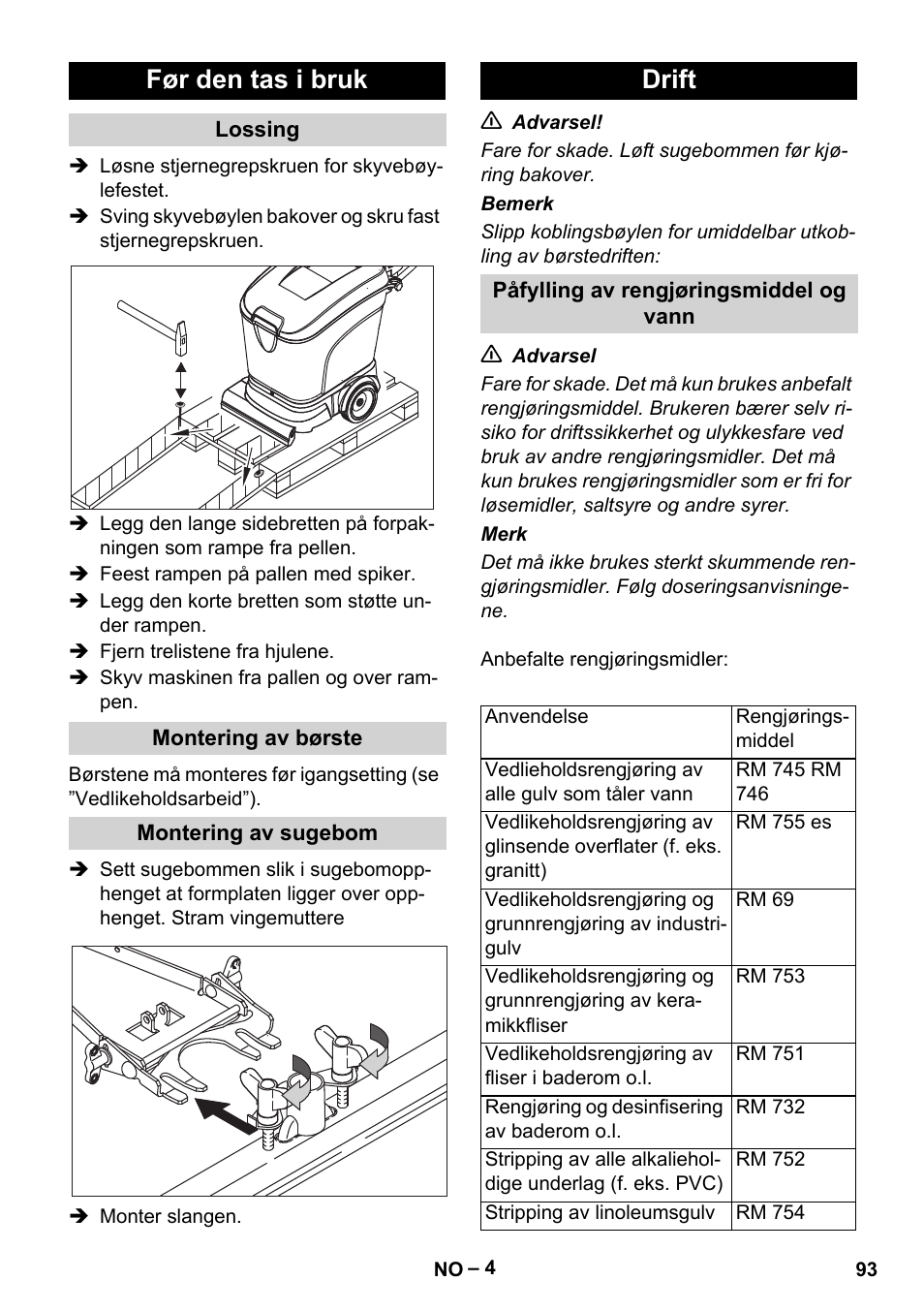 Før den tas i bruk, Drift | Karcher BR 40-25 C Ep EU User Manual | Page 93 / 288