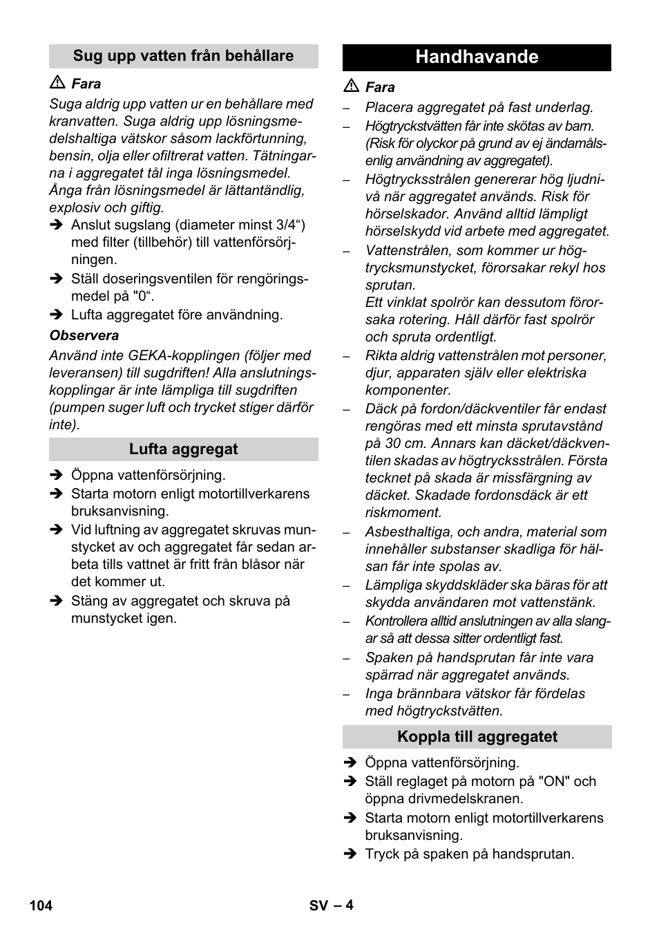 Handhavande | Karcher HD 728 B Cage User Manual | Page 104 / 256