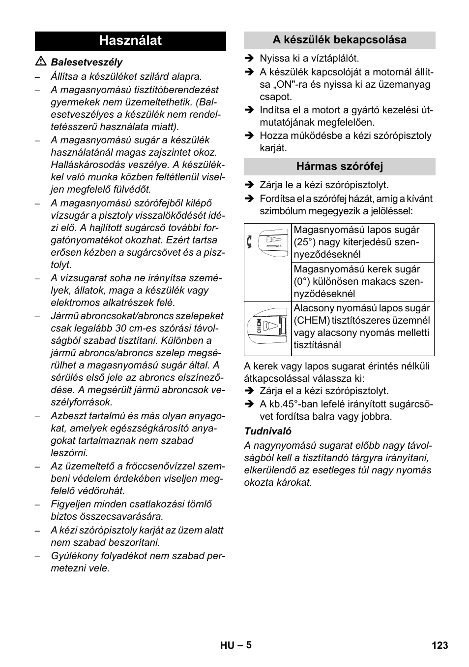 Használat | Karcher HD 728 B Cage User Manual | Page 123 / 256