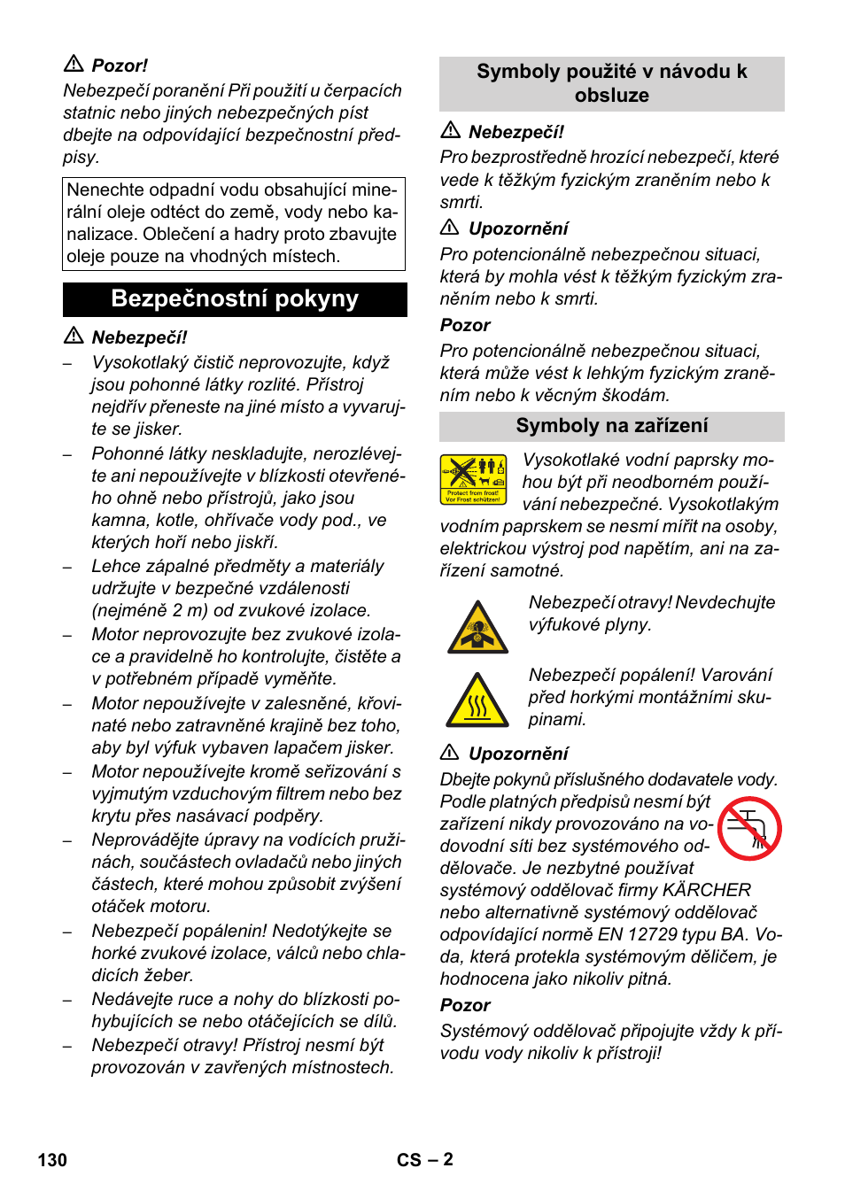 Bezpečnostní pokyny | Karcher HD 728 B Cage User Manual | Page 130 / 256