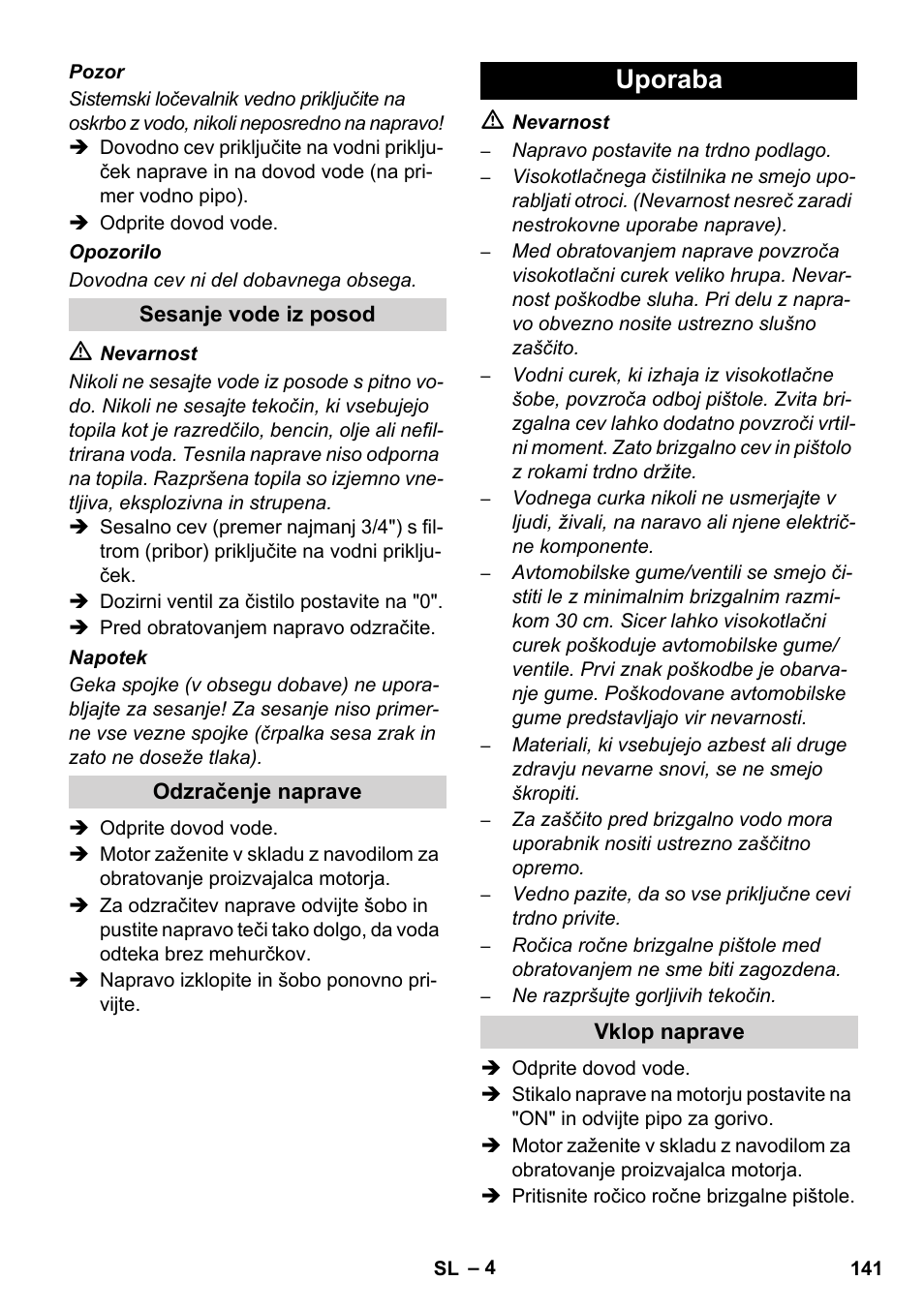 Uporaba | Karcher HD 728 B Cage User Manual | Page 141 / 256