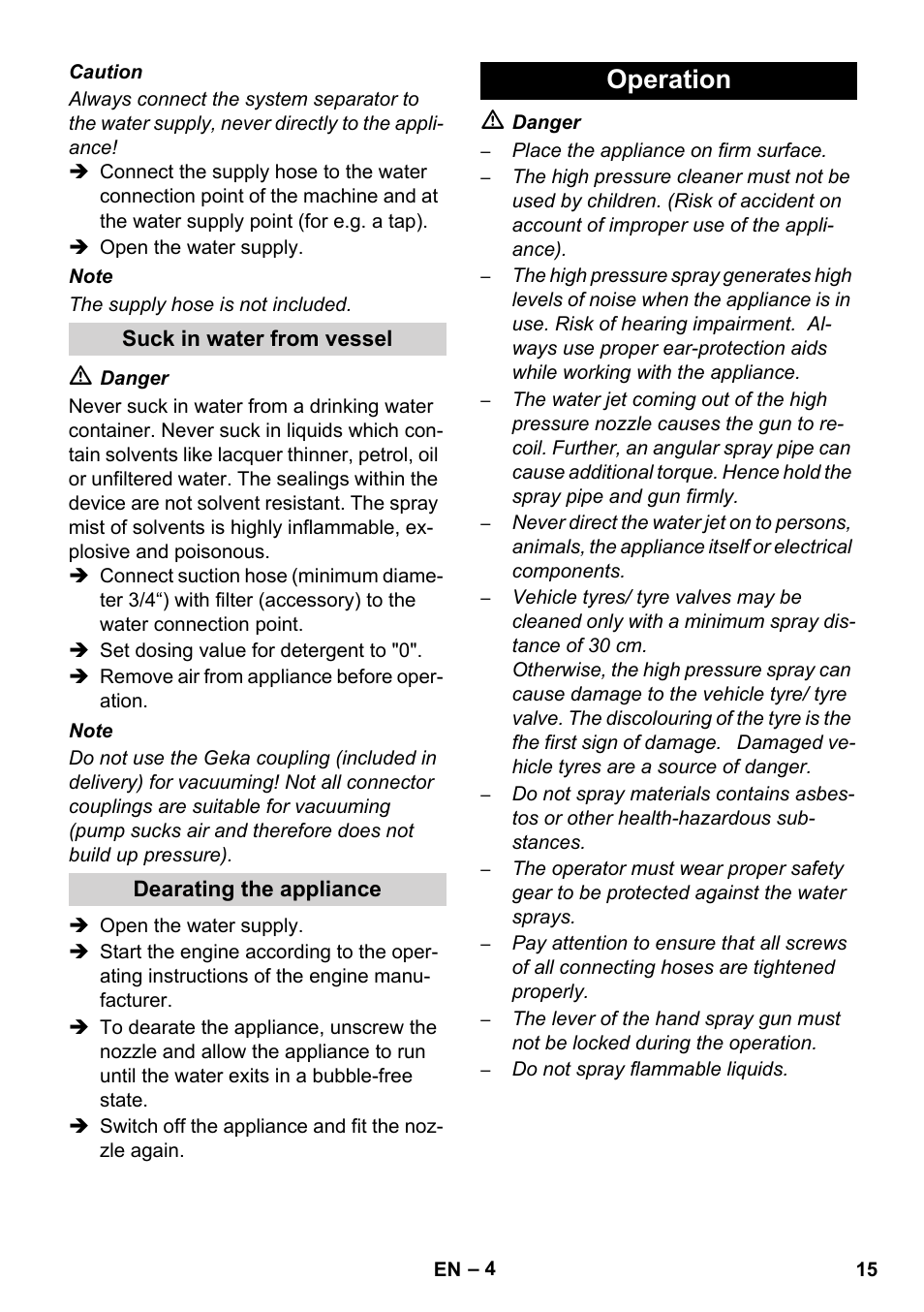 Operation | Karcher HD 728 B Cage User Manual | Page 15 / 256