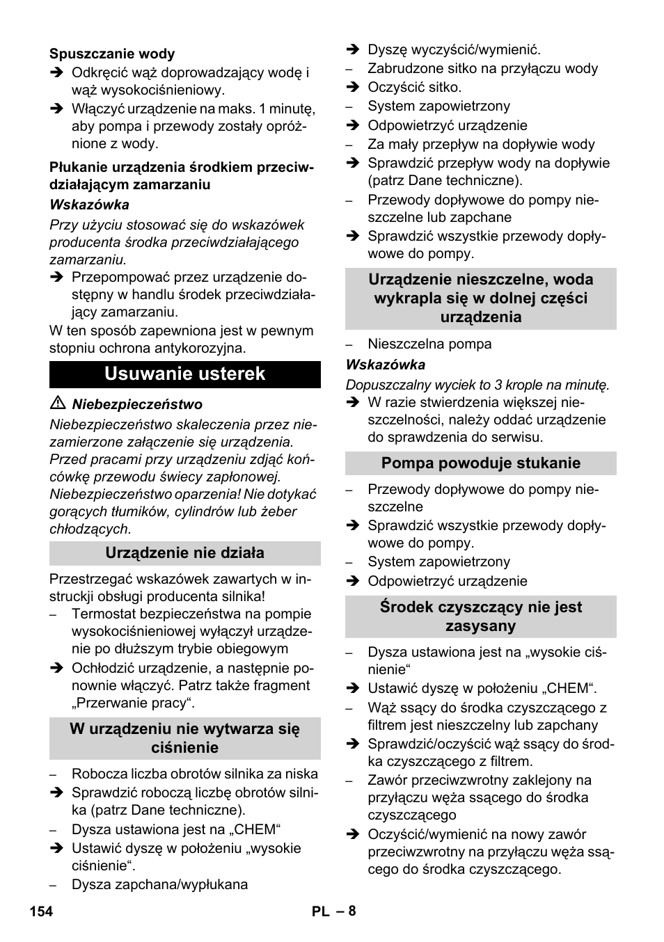 Usuwanie usterek | Karcher HD 728 B Cage User Manual | Page 154 / 256