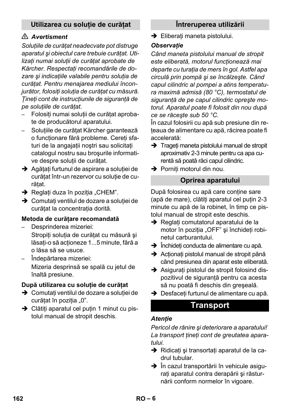 Transport | Karcher HD 728 B Cage User Manual | Page 162 / 256