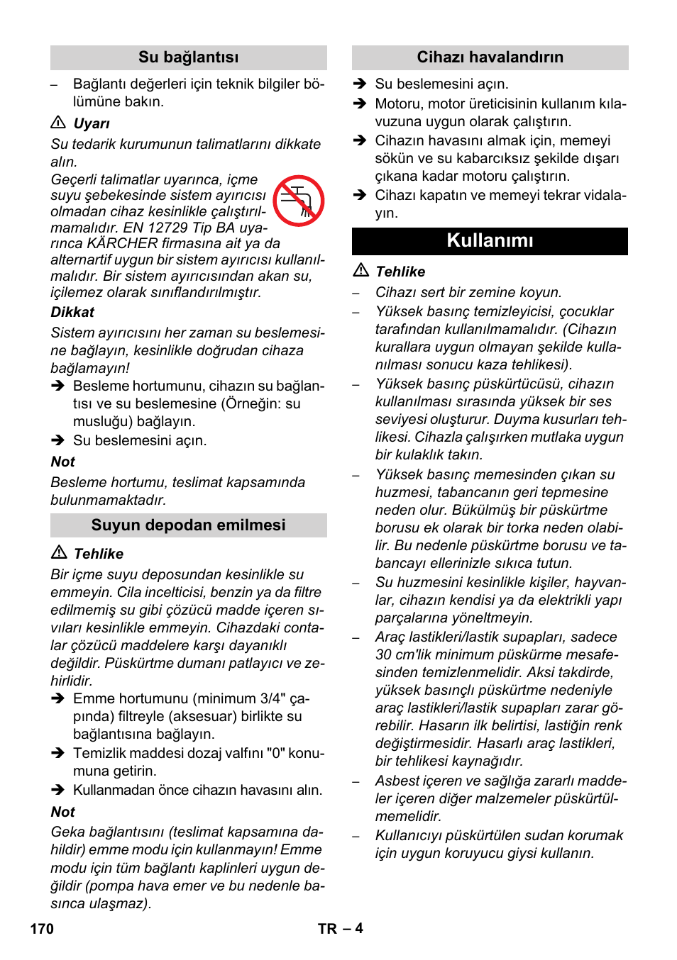 Kullanımı | Karcher HD 728 B Cage User Manual | Page 170 / 256