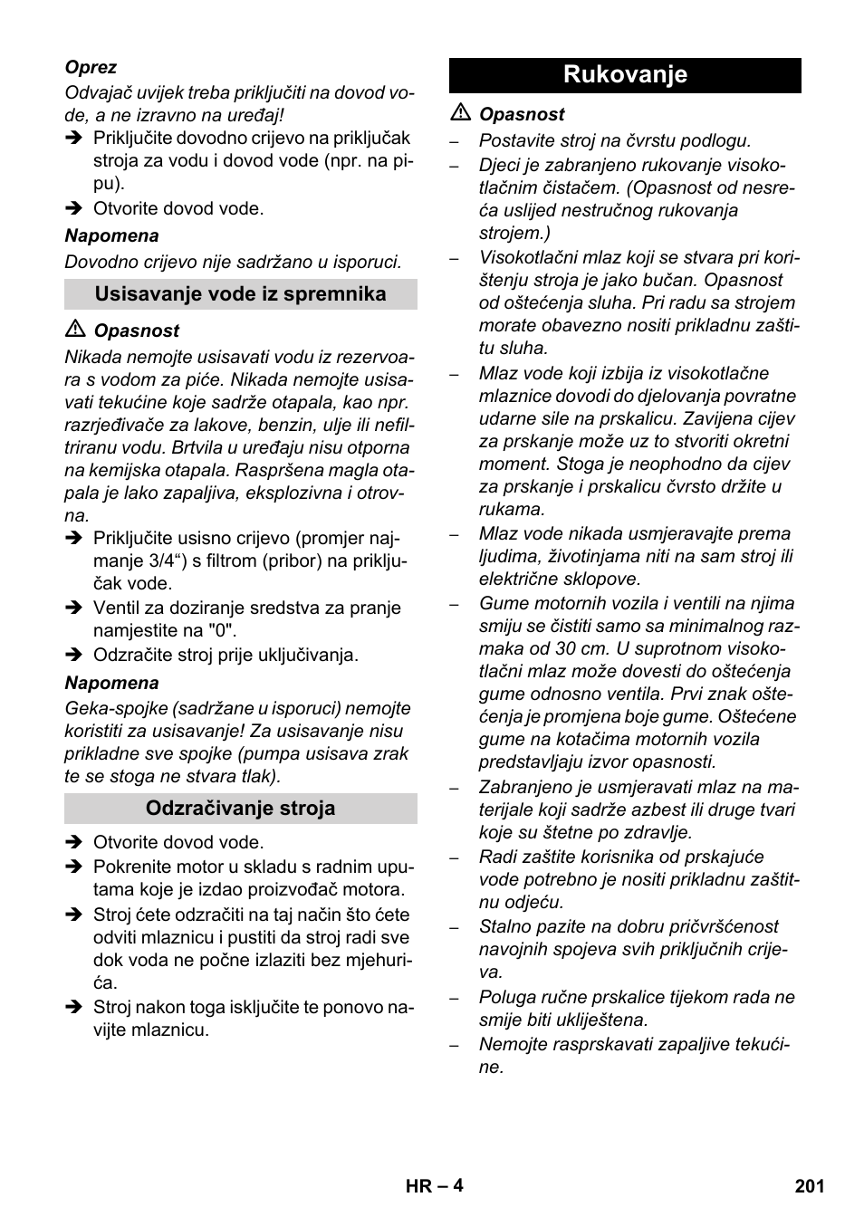 Rukovanje | Karcher HD 728 B Cage User Manual | Page 201 / 256