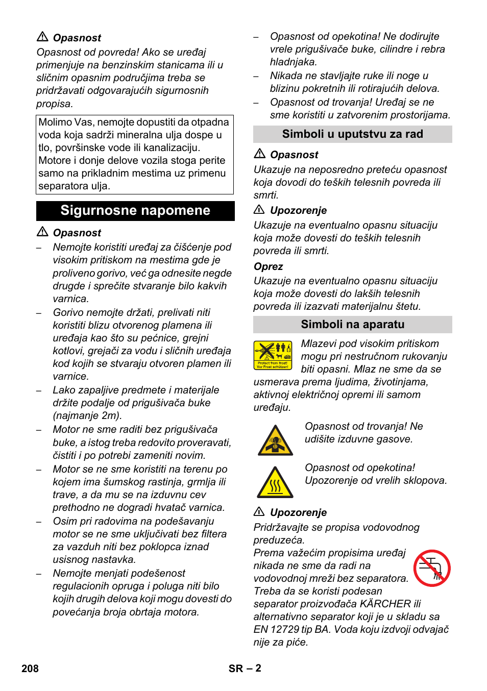 Sigurnosne napomene | Karcher HD 728 B Cage User Manual | Page 208 / 256