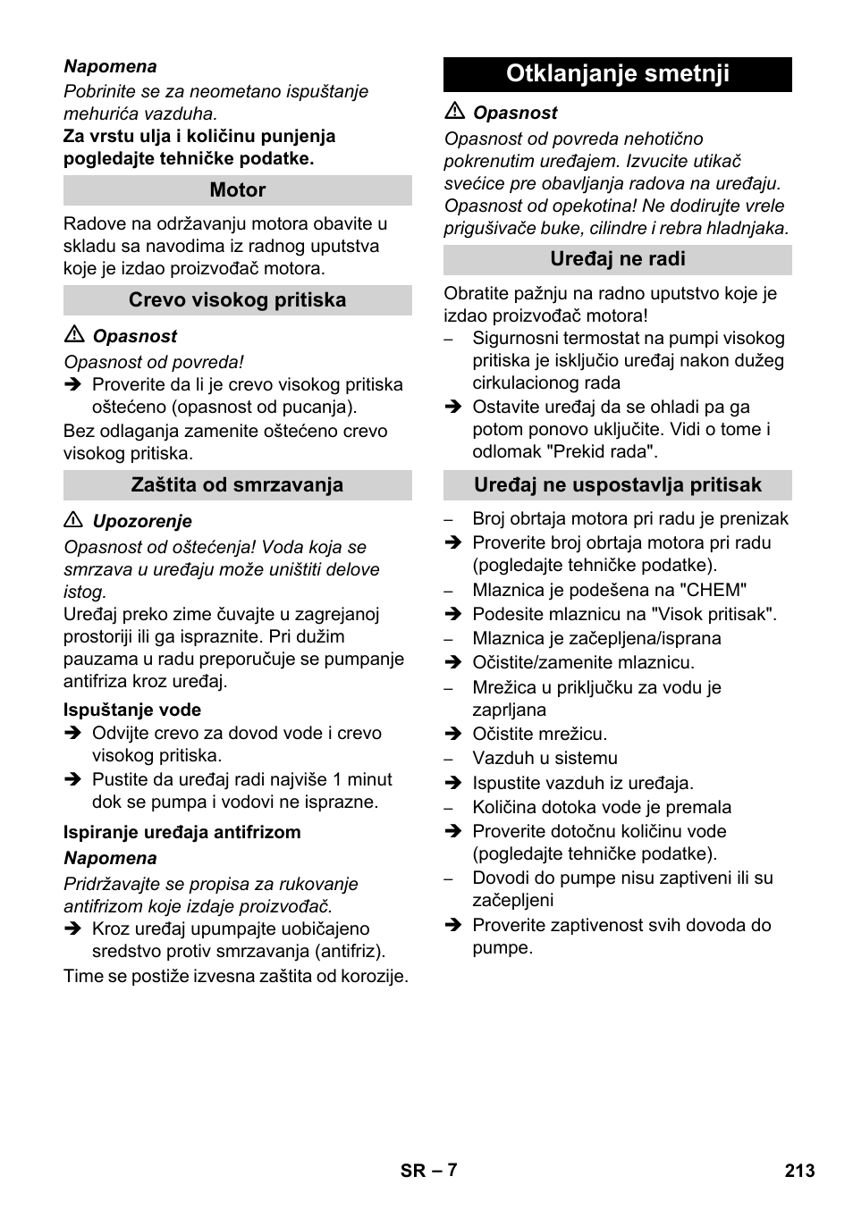 Otklanjanje smetnji | Karcher HD 728 B Cage User Manual | Page 213 / 256