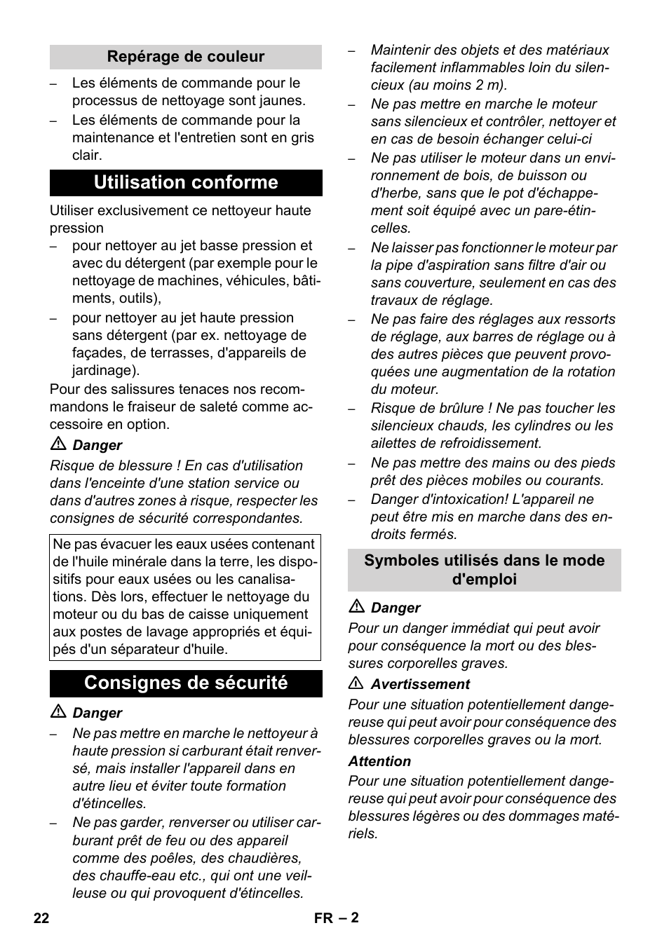 Utilisation conforme, Consignes de sécurité | Karcher HD 728 B Cage User Manual | Page 22 / 256