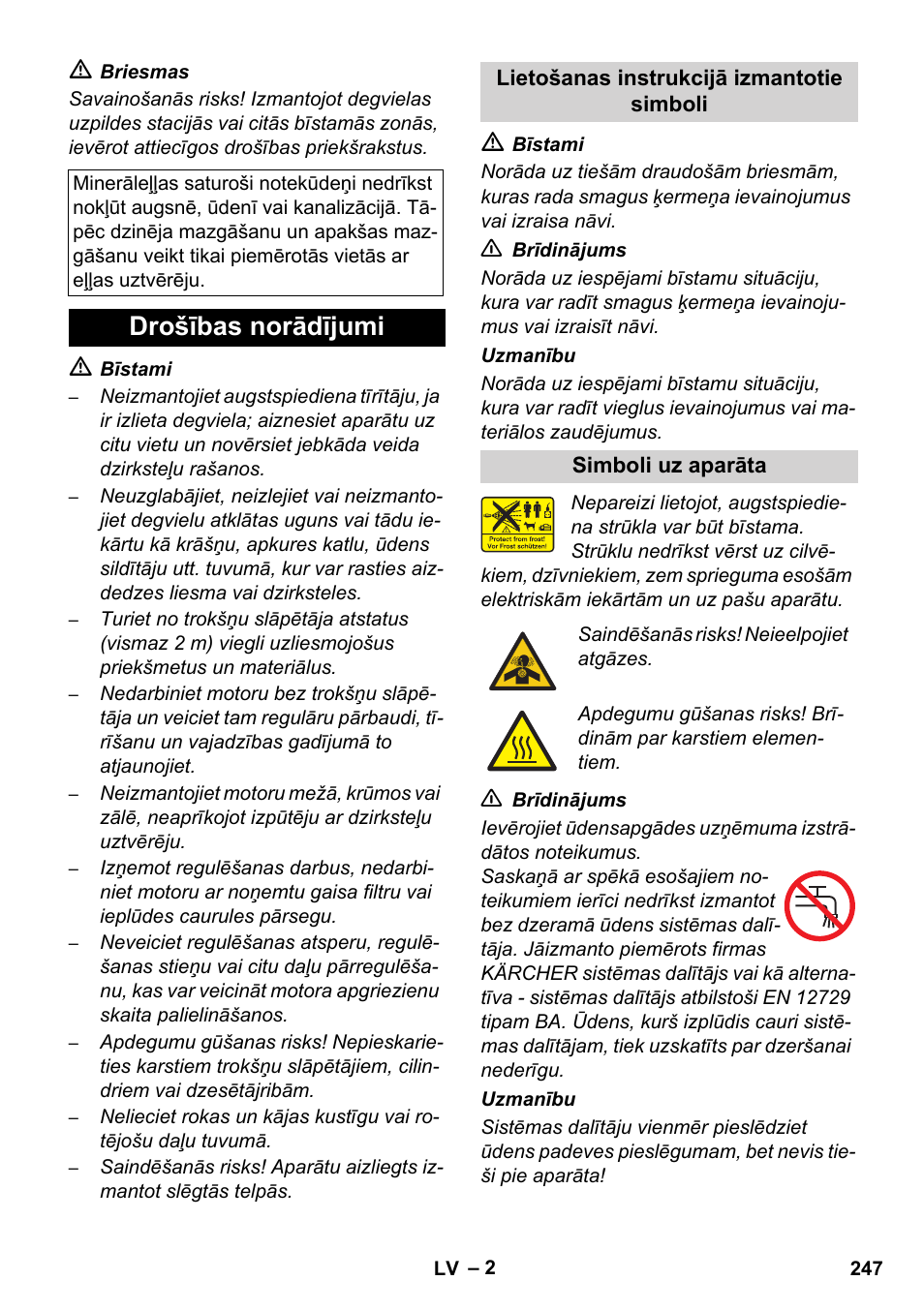 Drošības norādījumi | Karcher HD 728 B Cage User Manual | Page 247 / 256