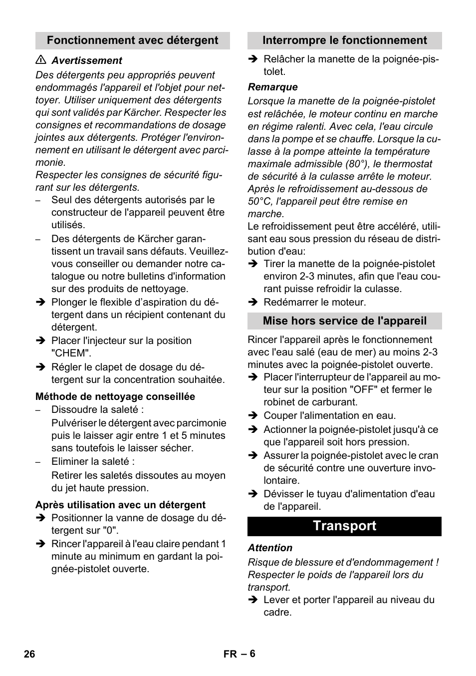 Transport | Karcher HD 728 B Cage User Manual | Page 26 / 256