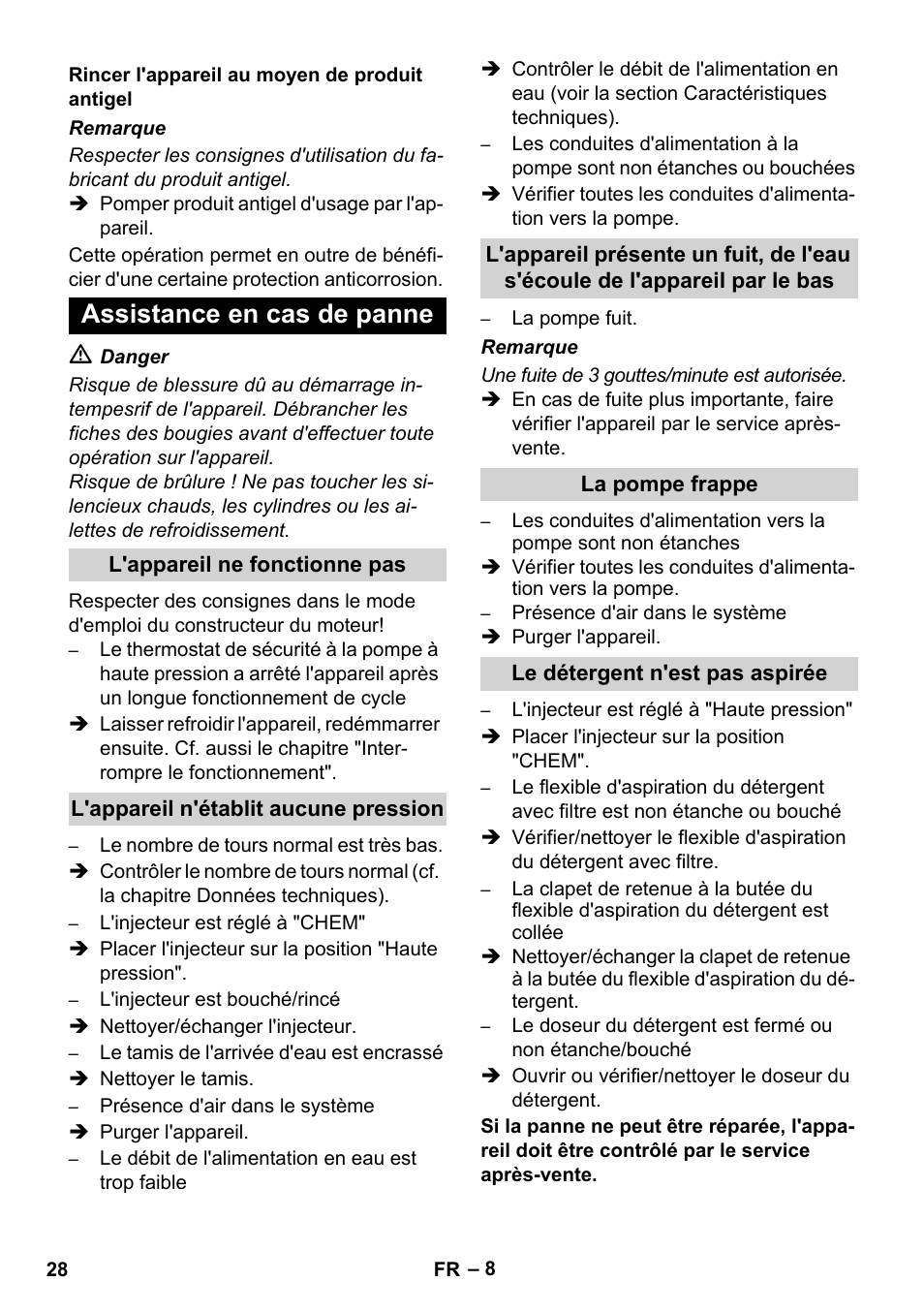 Assistance en cas de panne | Karcher HD 728 B Cage User Manual | Page 28 / 256