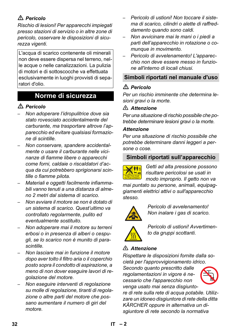 Norme di sicurezza | Karcher HD 728 B Cage User Manual | Page 32 / 256