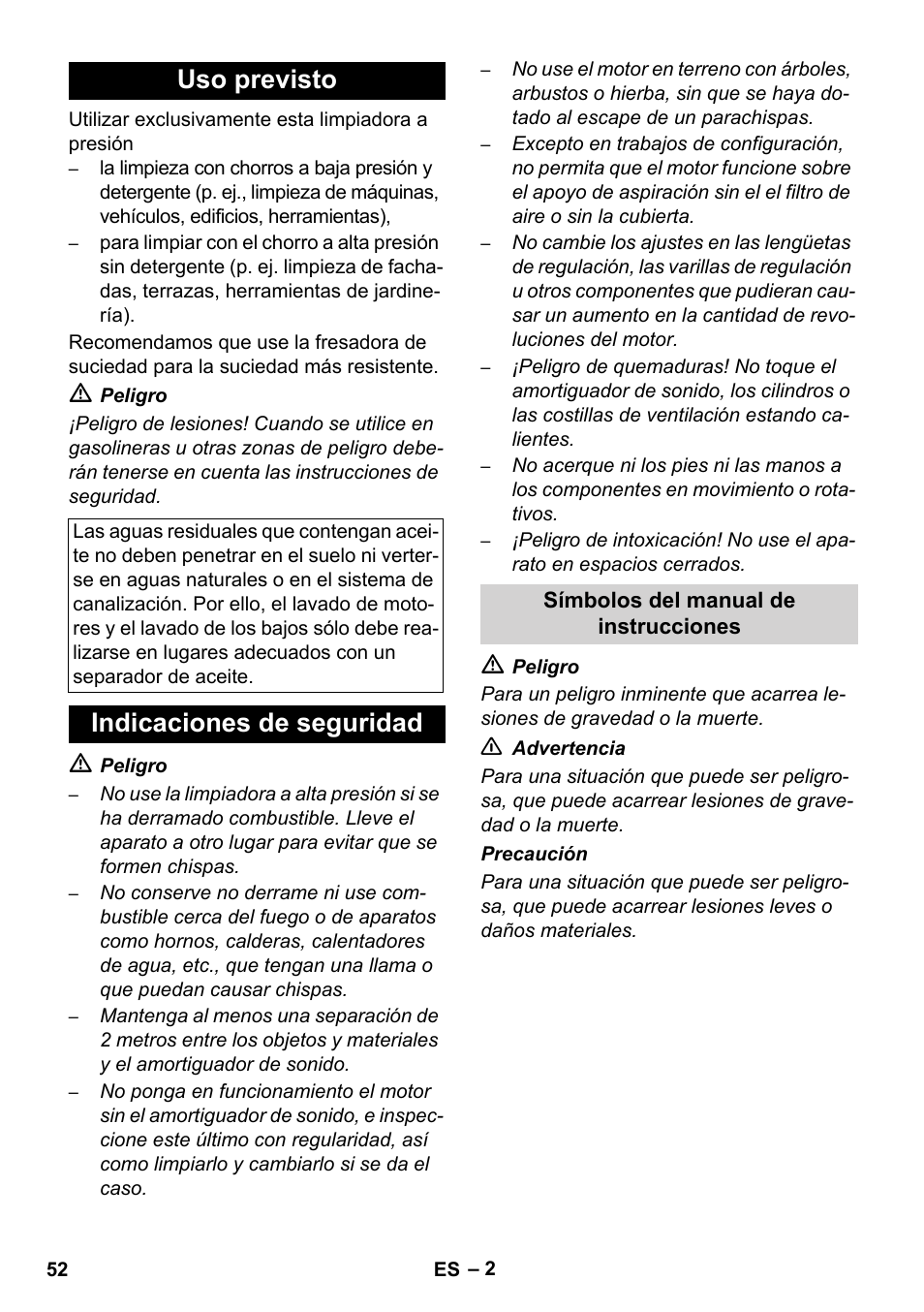 Uso previsto, Indicaciones de seguridad | Karcher HD 728 B Cage User Manual | Page 52 / 256