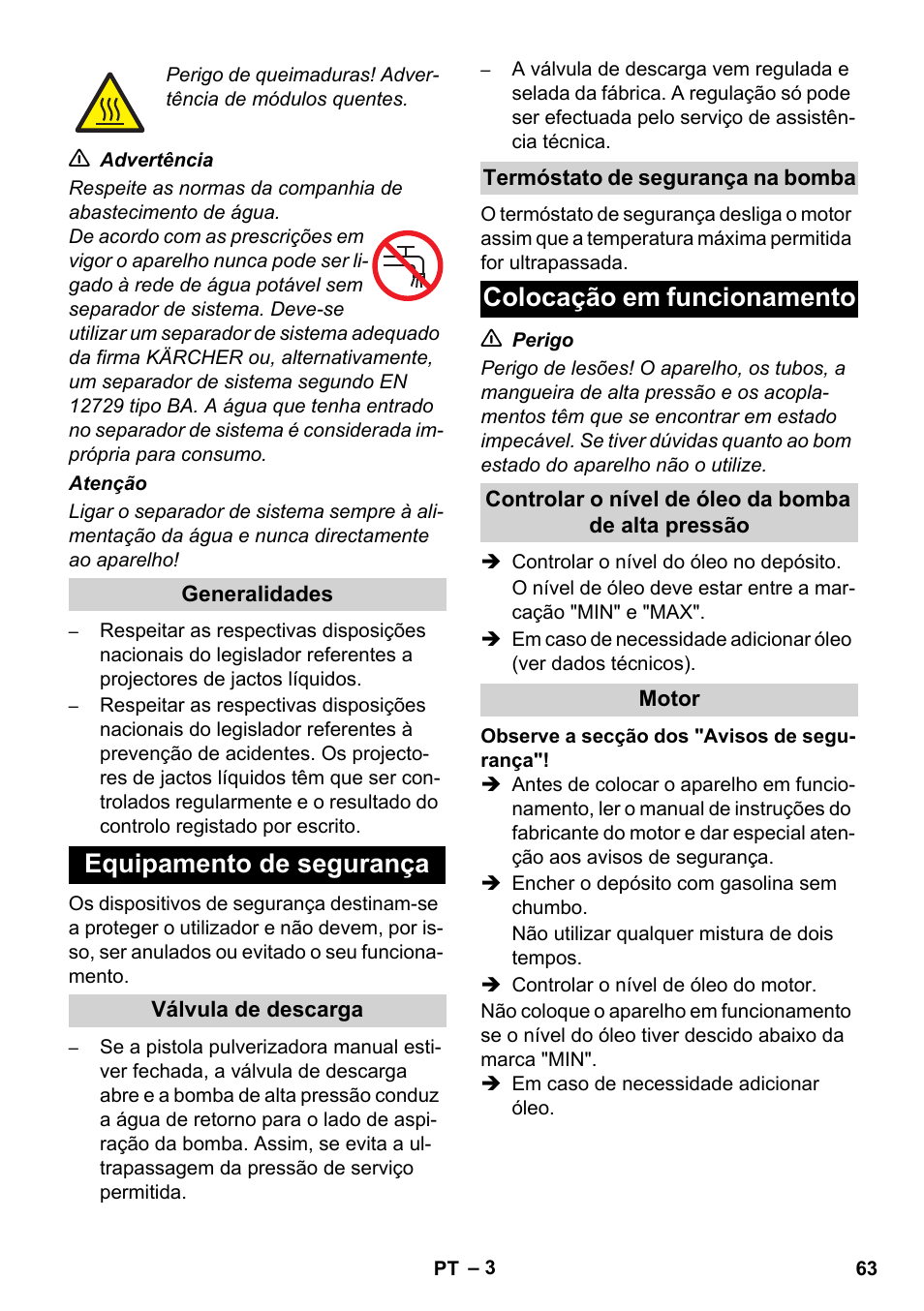 Equipamento de segurança, Colocação em funcionamento | Karcher HD 728 B Cage User Manual | Page 63 / 256