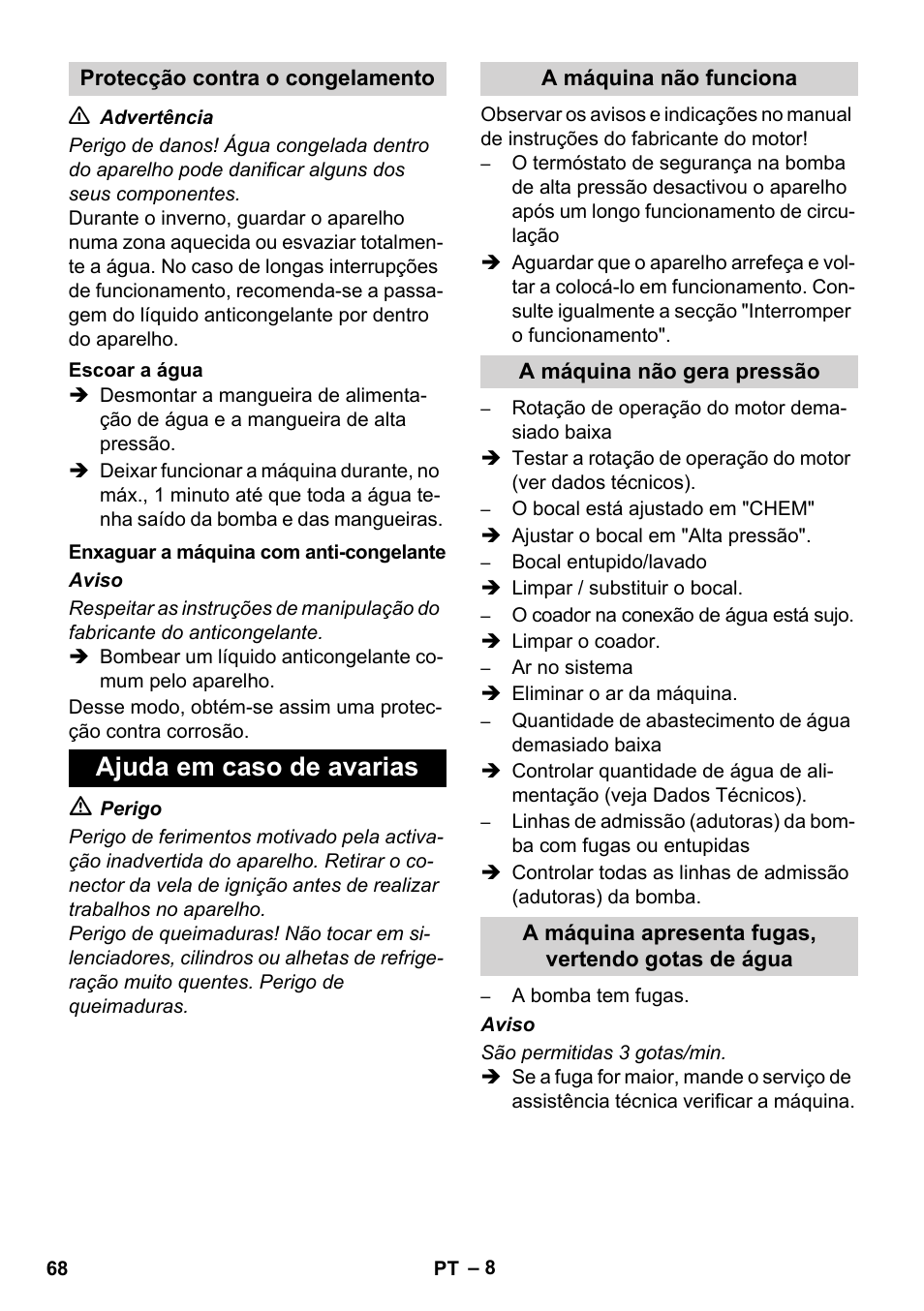 Ajuda em caso de avarias | Karcher HD 728 B Cage User Manual | Page 68 / 256