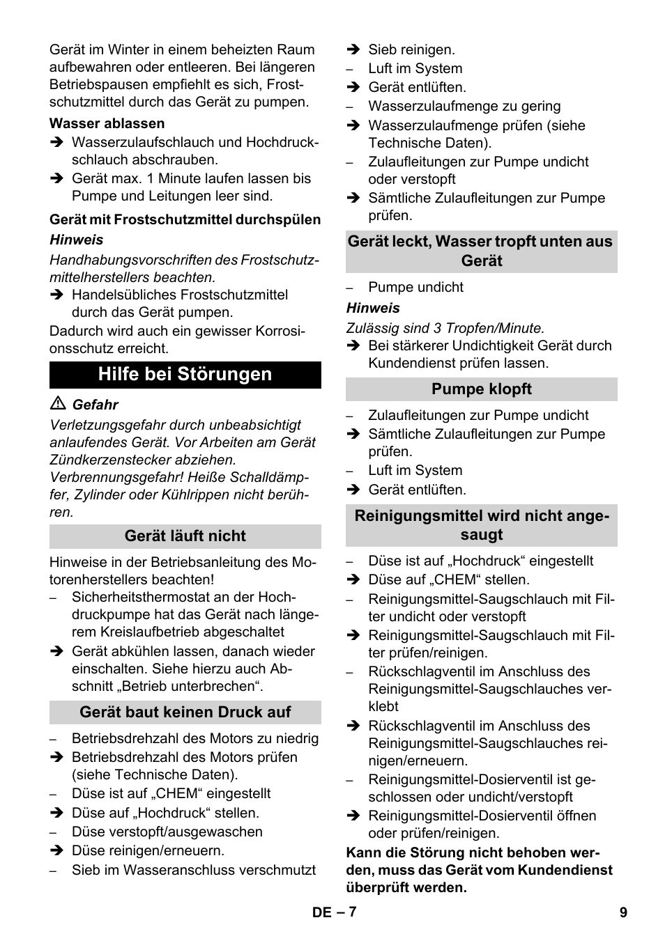 Hilfe bei störungen | Karcher HD 728 B Cage User Manual | Page 9 / 256