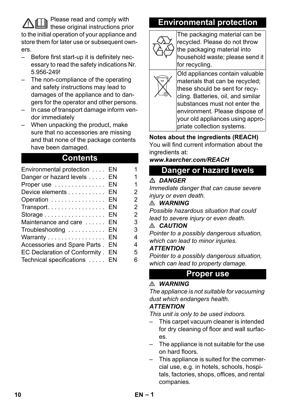 Karcher CV 38-2 Adv User Manual | Page 10 / 156