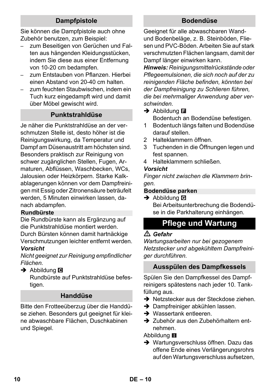 Pflege und wartung | Karcher SC 2-500 C User Manual | Page 10 / 254