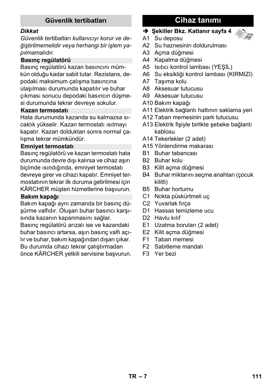 Cihaz tanımı | Karcher SC 2-500 C User Manual | Page 111 / 254