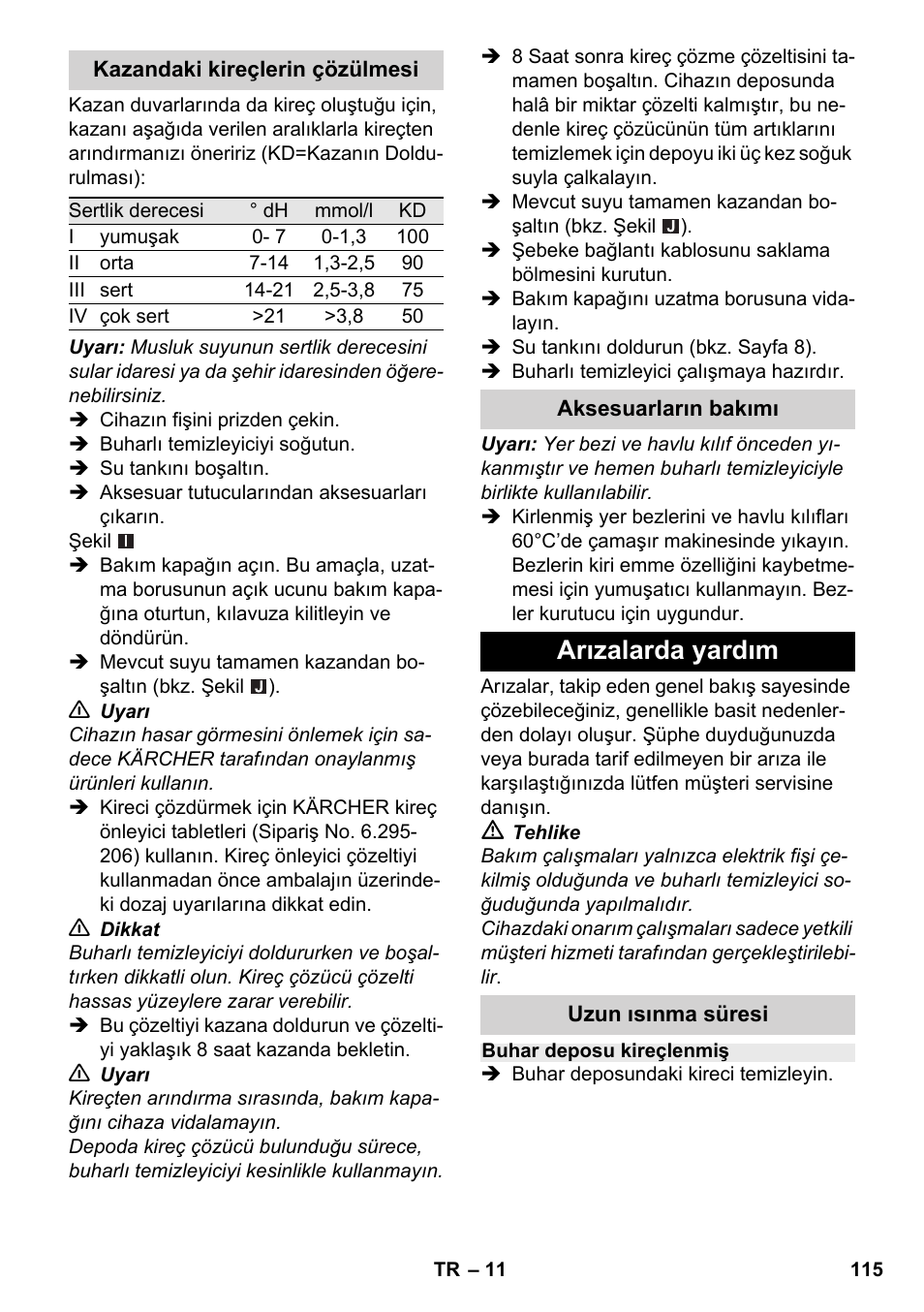 Arızalarda yardım | Karcher SC 2-500 C User Manual | Page 115 / 254