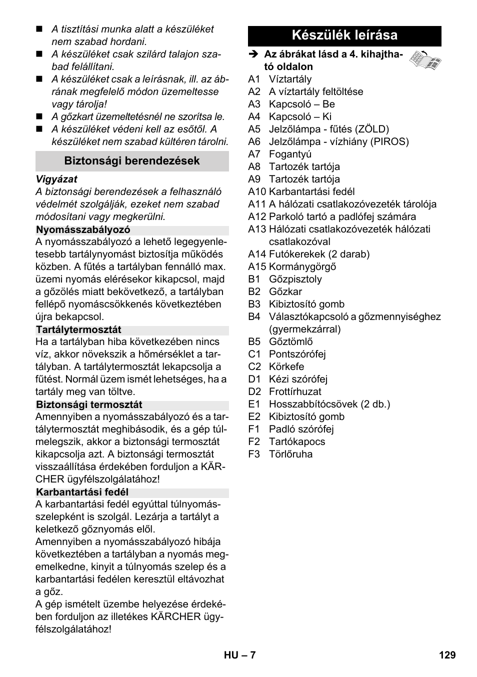 Készülék leírása | Karcher SC 2-500 C User Manual | Page 129 / 254