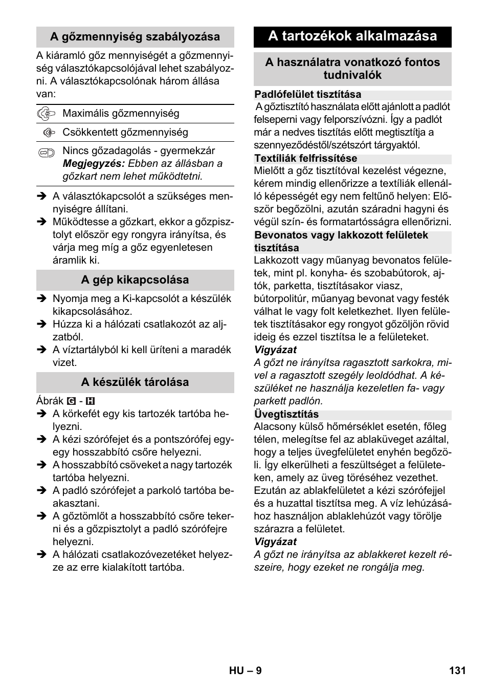 A tartozékok alkalmazása | Karcher SC 2-500 C User Manual | Page 131 / 254
