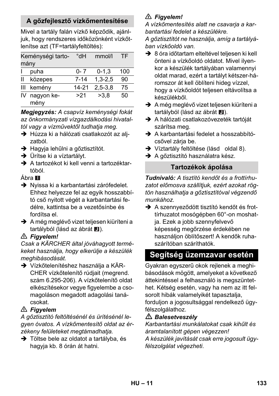 Segítség üzemzavar esetén | Karcher SC 2-500 C User Manual | Page 133 / 254