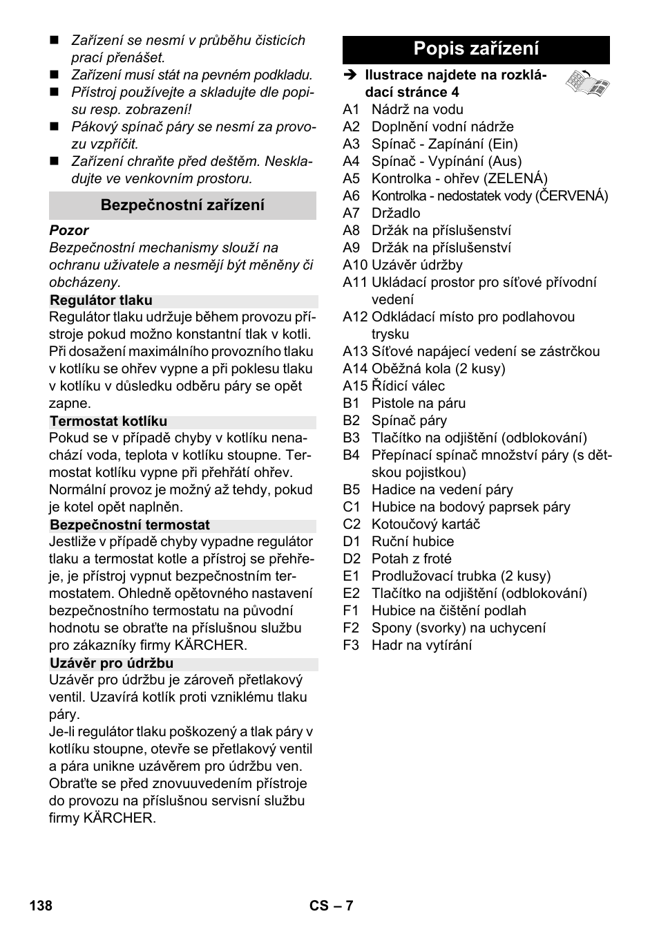 Popis zařízení | Karcher SC 2-500 C User Manual | Page 138 / 254