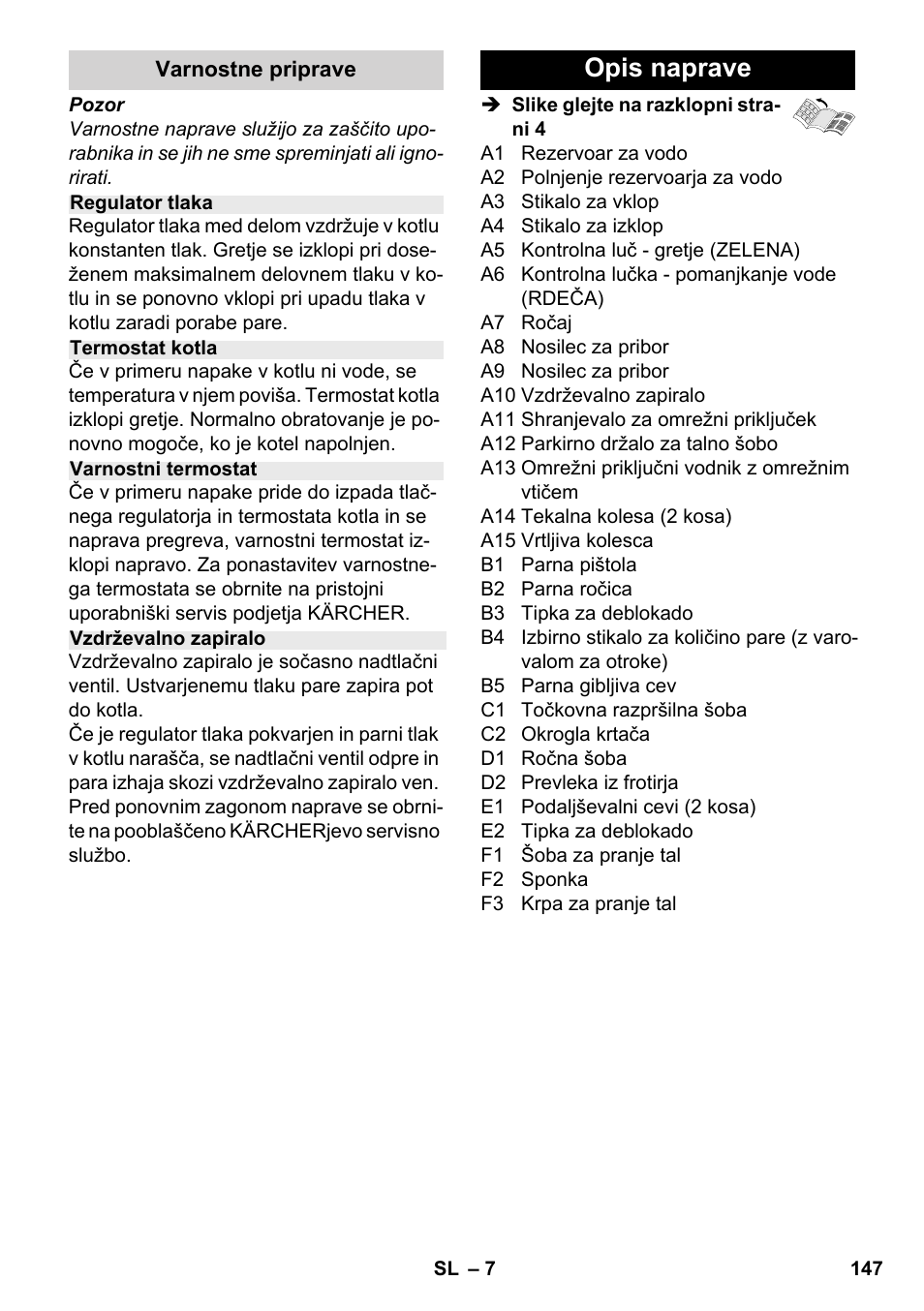 Opis naprave | Karcher SC 2-500 C User Manual | Page 147 / 254