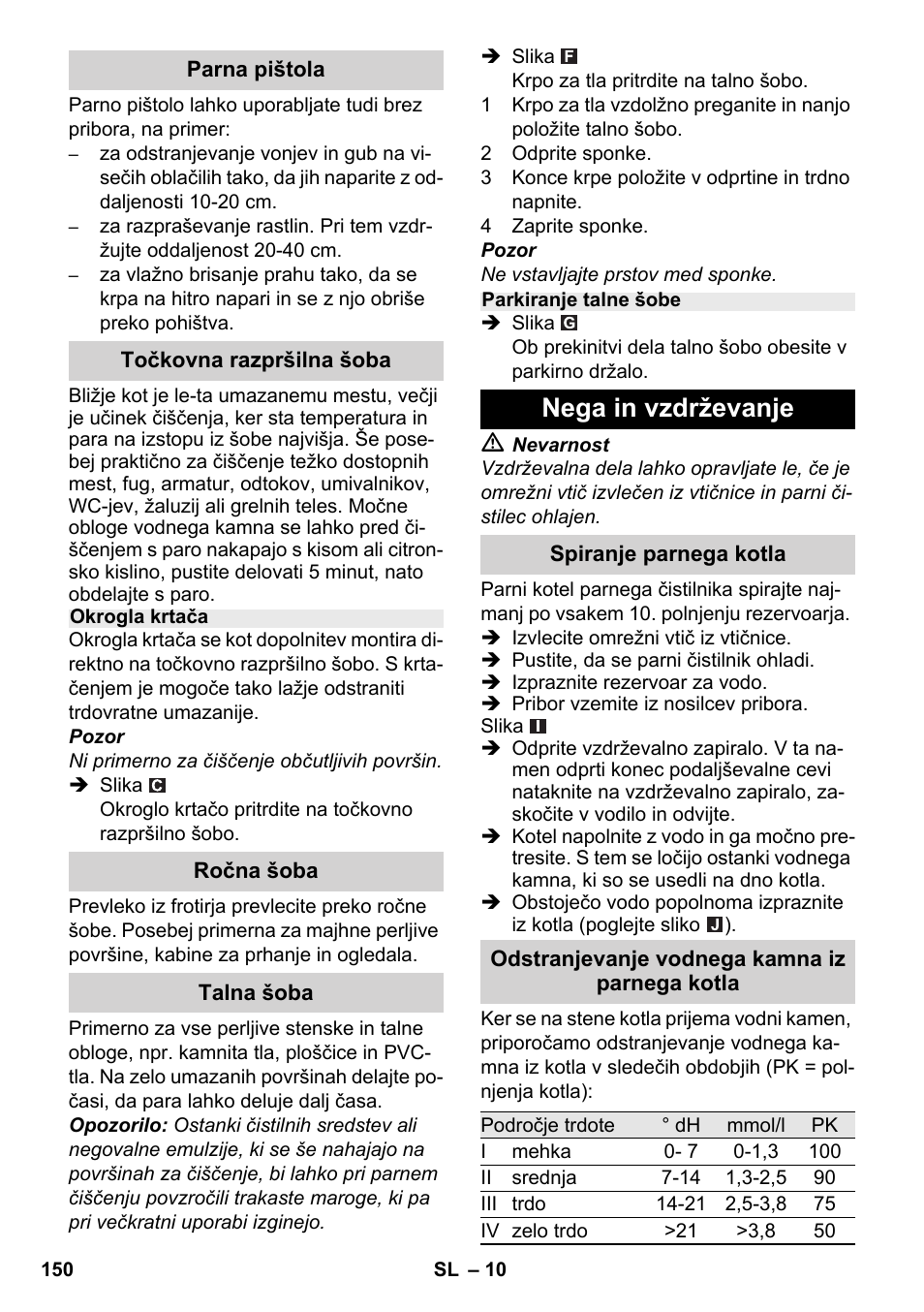 Nega in vzdrževanje | Karcher SC 2-500 C User Manual | Page 150 / 254