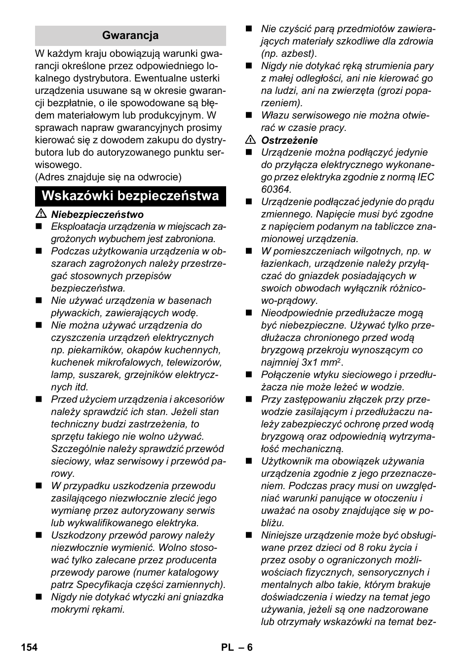 Wskazówki bezpieczeństwa | Karcher SC 2-500 C User Manual | Page 154 / 254