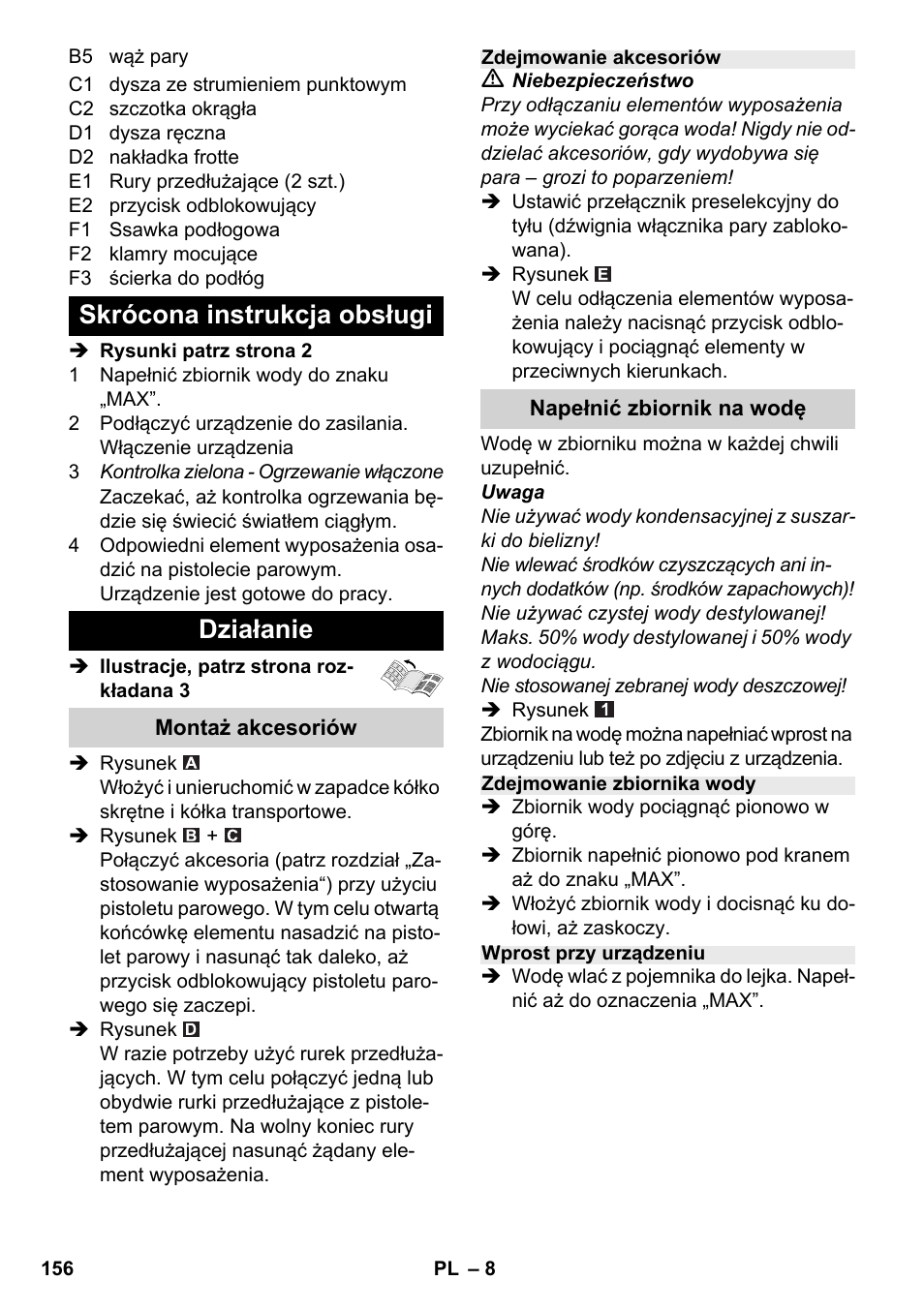 Skrócona instrukcja obsługi działanie | Karcher SC 2-500 C User Manual | Page 156 / 254